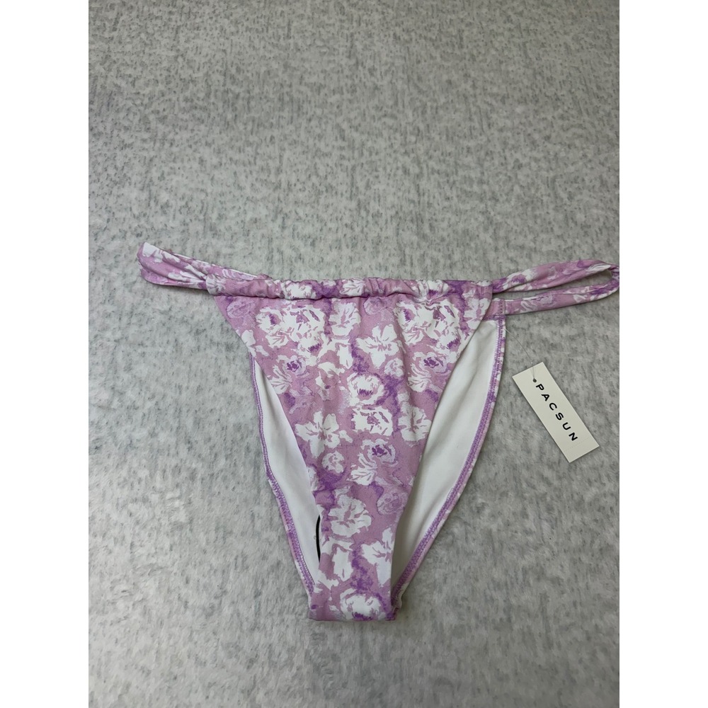 PacSun Eco Pink Floral Side Tie Bikini Bottoms XL Purple White 0597-066 NEW